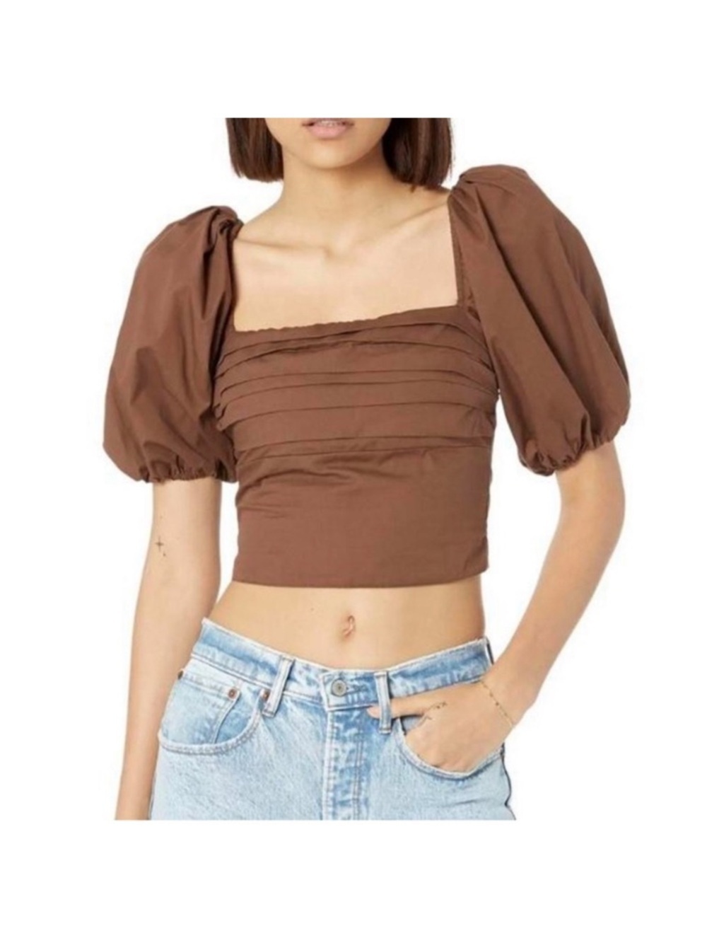 Abercrombie & Fitch Chocolate Brown Emerson Square Neck Crop Top Puff Sleeve Y2K